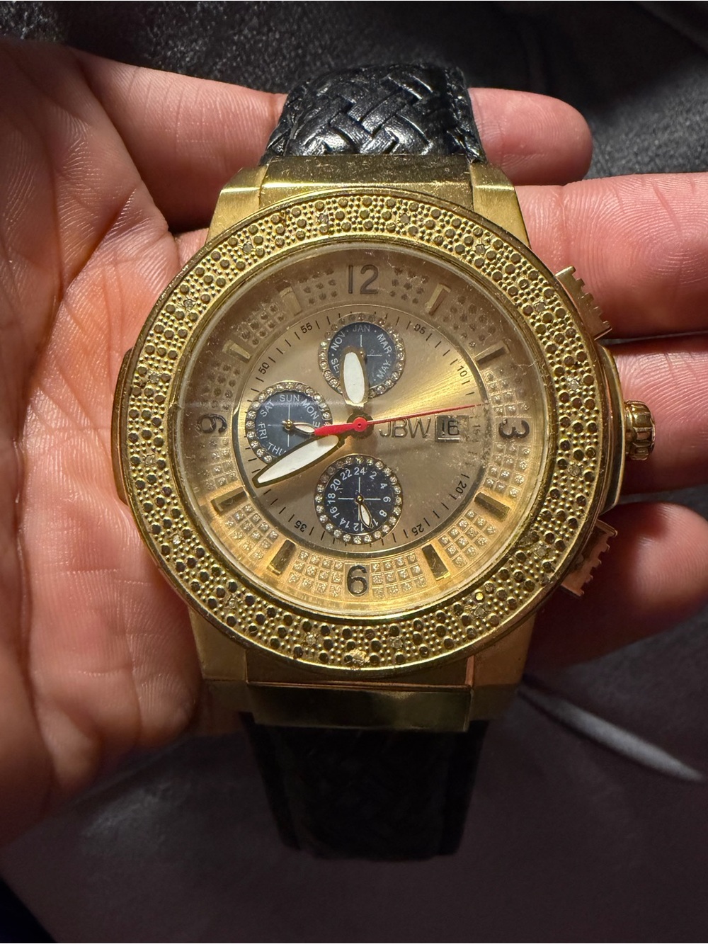 JBW Men's Gold saxonWatch with Black Leather Strap